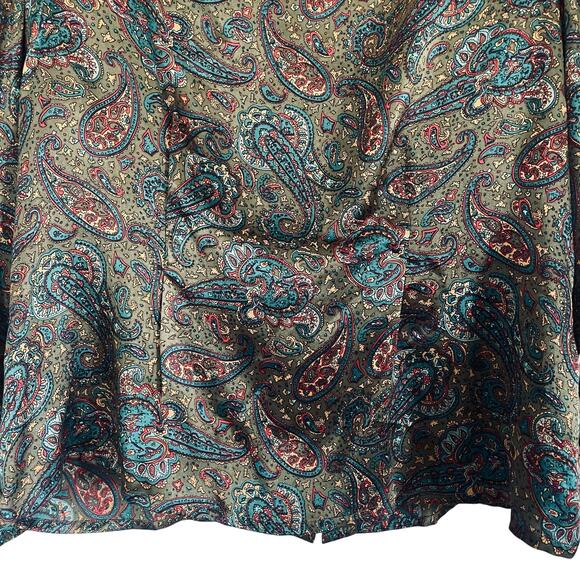 BEAUTIFUL QUEENIE Vtg‎ Paisley 100% Silk Blouse-Button Back-80's 90's- Olive-16 - Picture 6 of 8